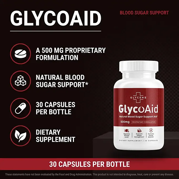 The GlycoAid label showing the 500 mg proprietary blend